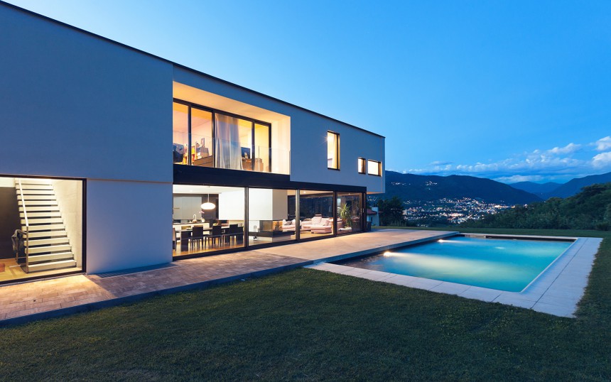 modern villa by night